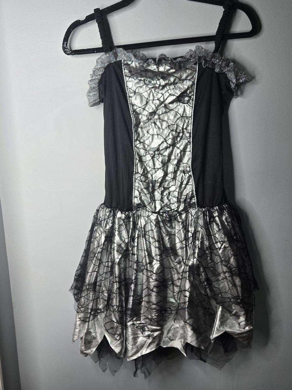 Kids Ghost Bride Halloween Costume Dress Silver & Black Child XL 14-16